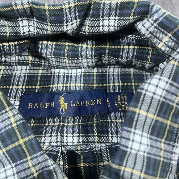 Polo Ralph Lauren Shirt Mens Large Green White Yellow‎ Pony Tartan Plaid Preppy - Picture 7 of 7